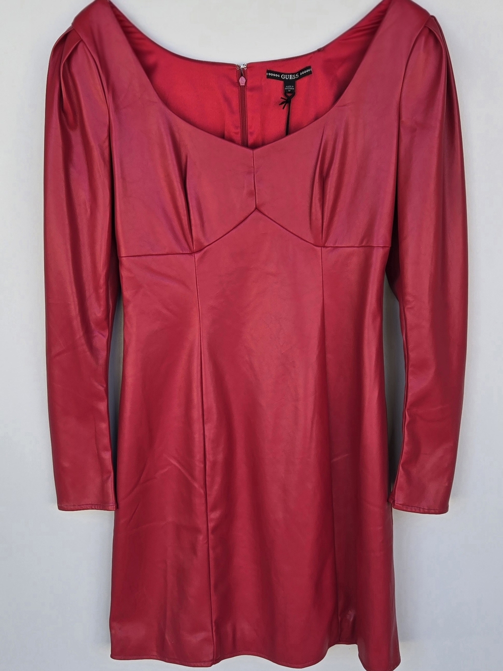 GUESS Crimson Red Faux Leather Long-Sleeve Mini Dress